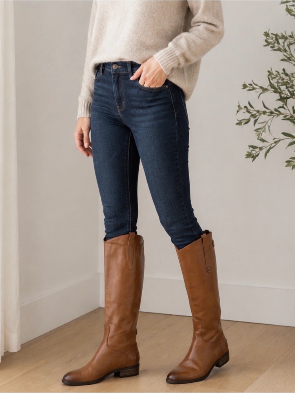 Sam Edelman Vintage-Inspired  Leather Tall Riding Boots Cognac Brown Size 9.5